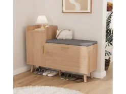 New Banco para sapatos de entrada, armário para sapatos com espaço de armazenamento e assento acolchoado, 100 x 30 x 69,5 cm Natural claro