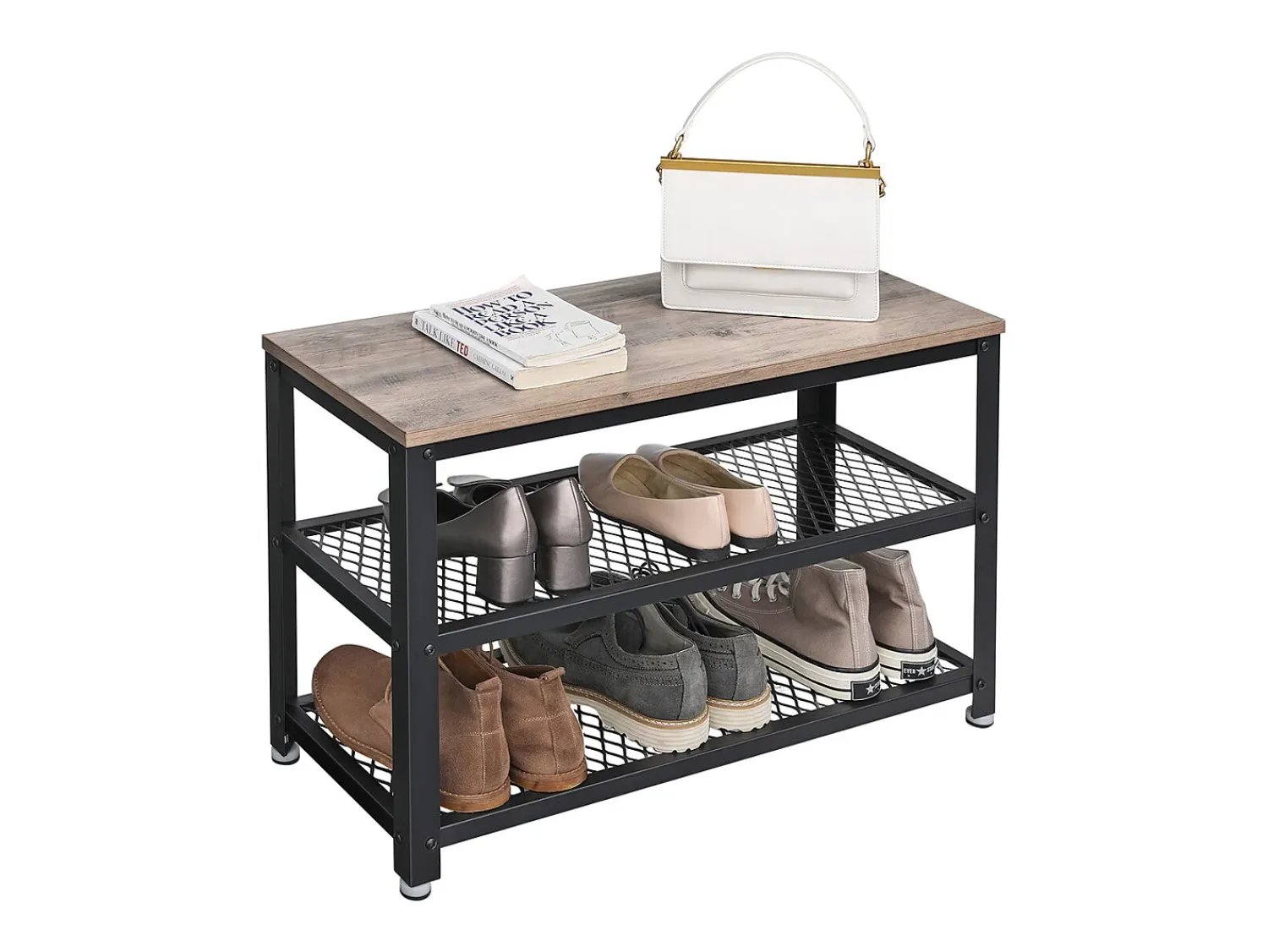 Móvel De Arrumação|Sapateira* Banco para Sapatos 73x30x45 cm greige e preto Preto / Castanho