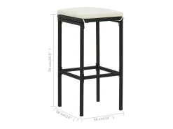 Banco*vidaxl Bancos de bar com almofadões 6 pcs vime PE Preto