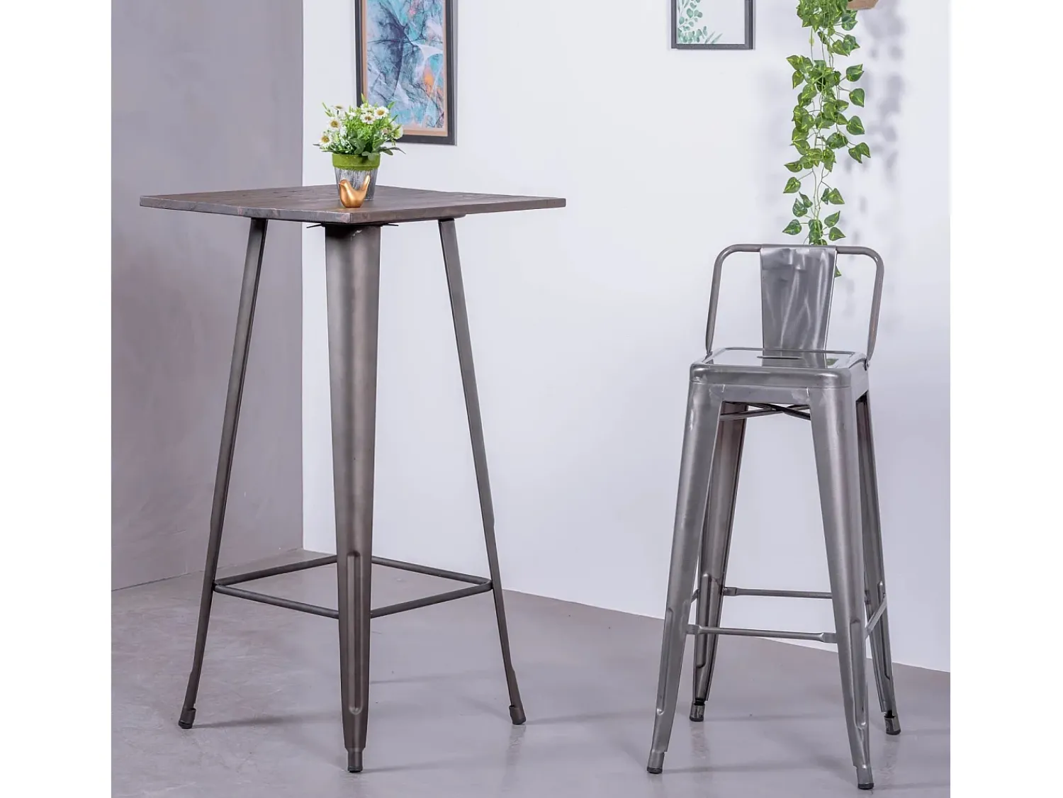 Nest Dream Banqueta industrial em aço metalizado com encosto baixo (76cm) - Bistro - Metal^ Banco