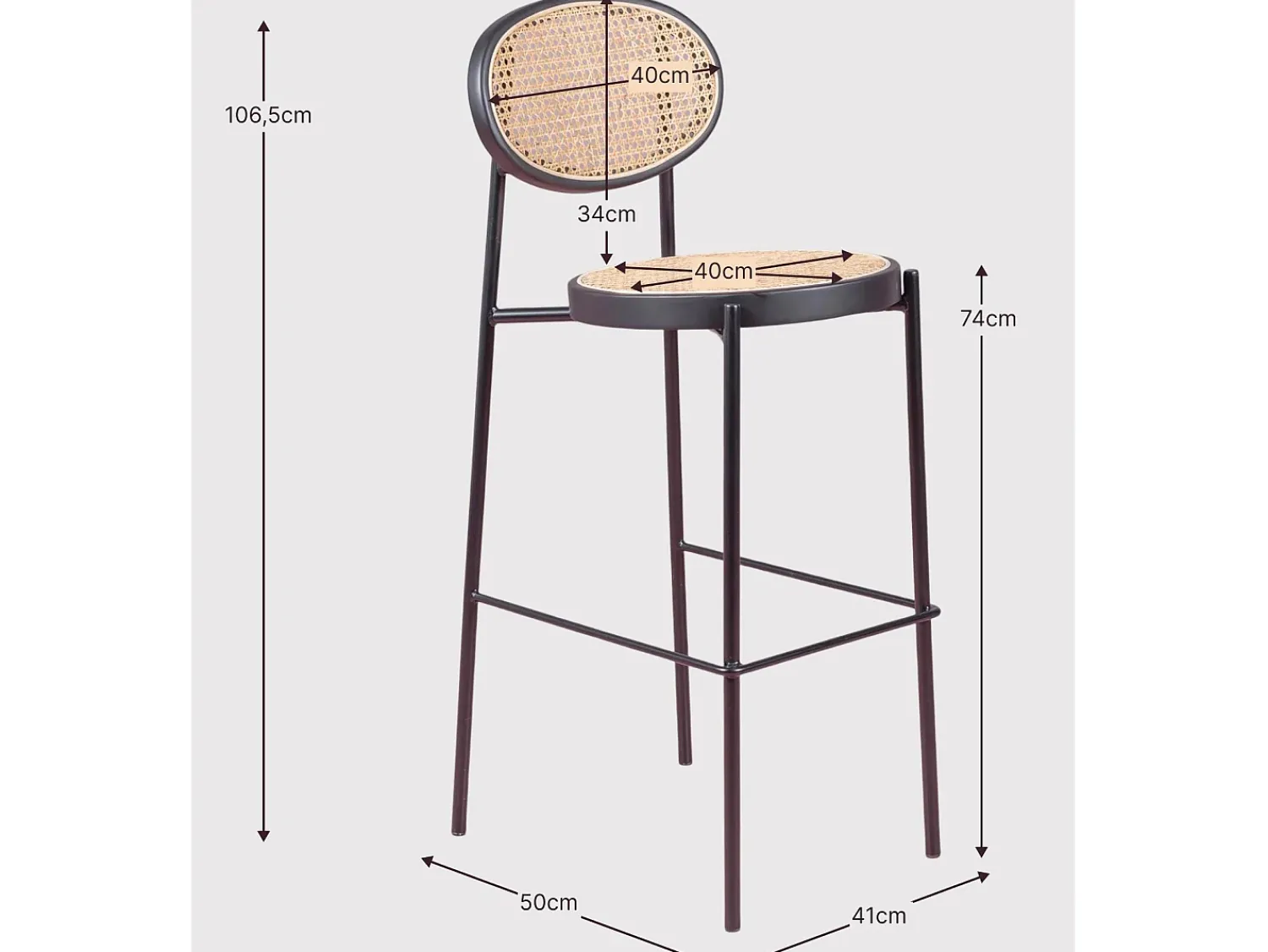 Banco*Nest Dream Banqueta vintage com design clássico em rattan natural - North - Preto
