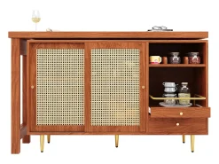 Móvel De Bar|Hauss Spole Bar giratório com 2 portas de correr em rattan e gaveta - Castanho
