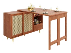 Móvel De Bar|Hauss Spole Bar giratório com 2 portas de correr em rattan e gaveta - Castanho