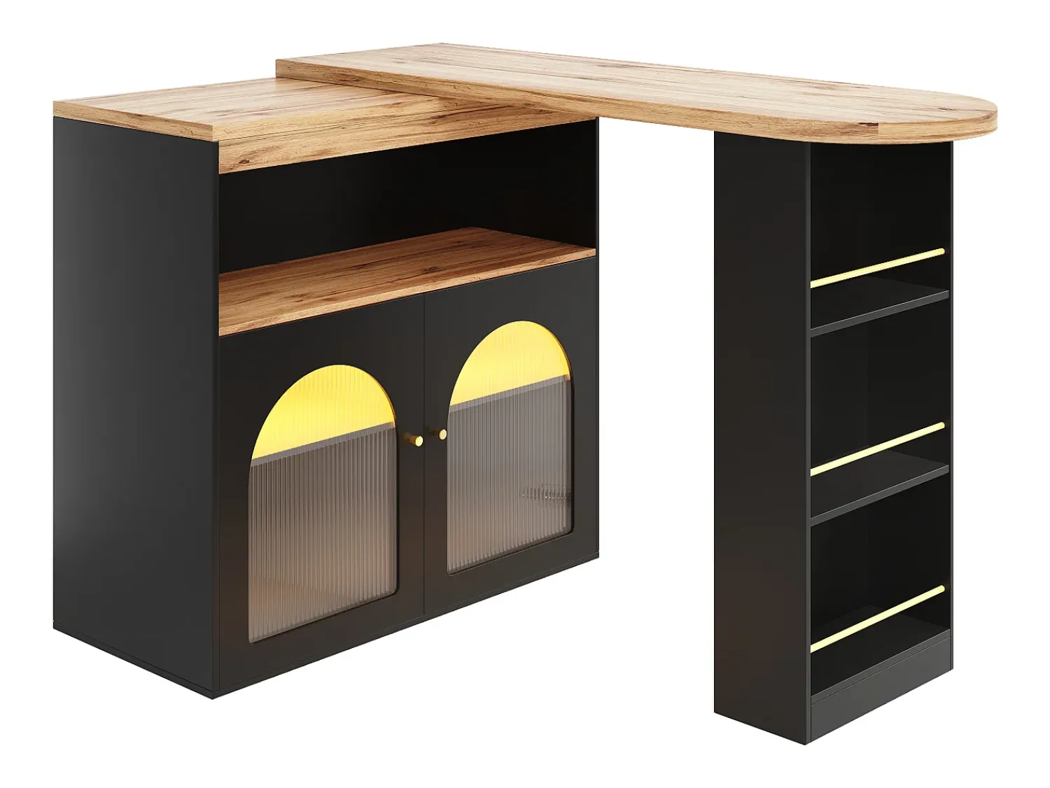 Móvel De Bar|Hauss Spole Bar giratório com iluminação LED e 2 portas de vidro - e bege claro Preto