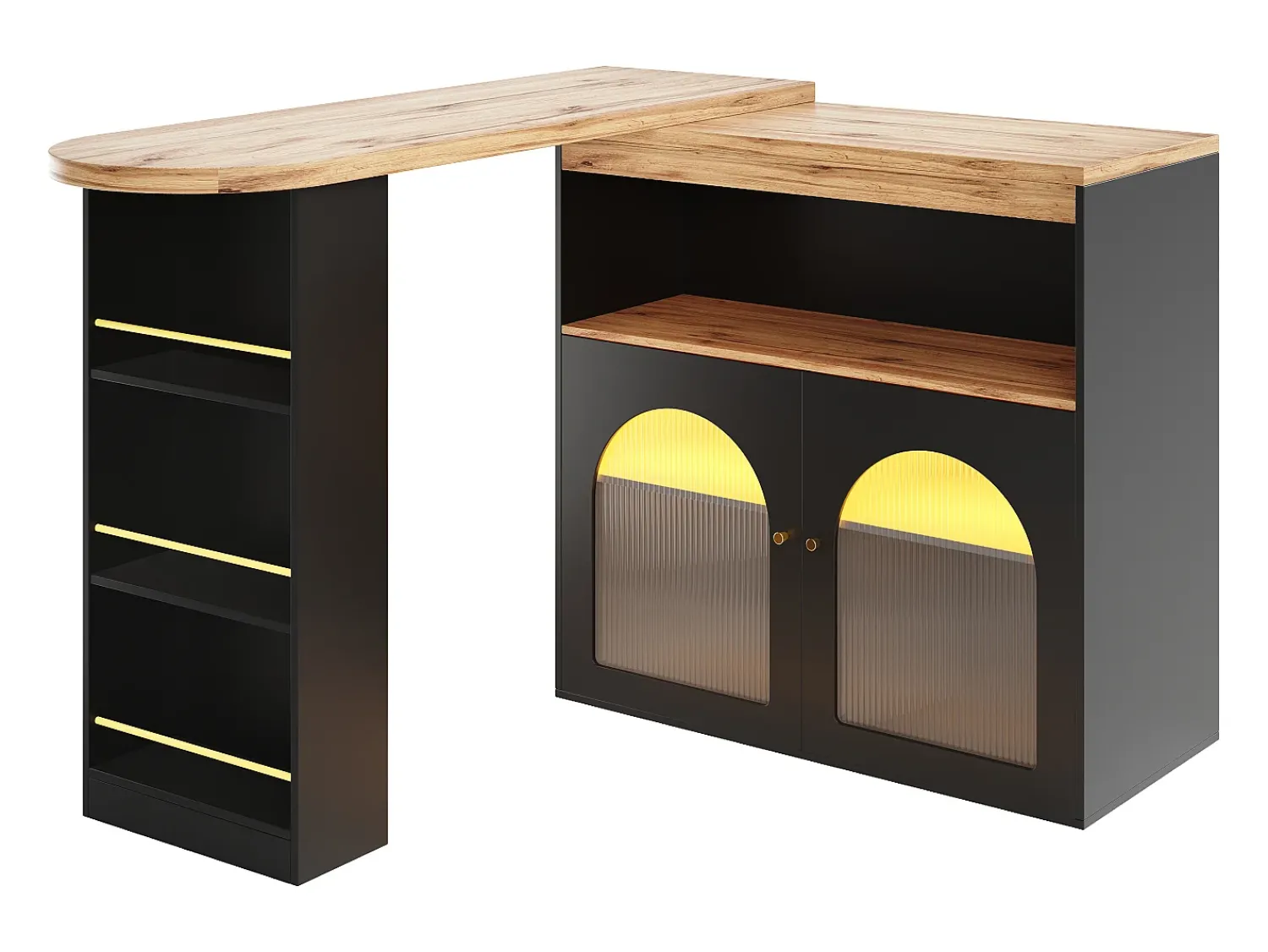 Móvel De Bar|Hauss Spole Bar giratório com iluminação LED e 2 portas de vidro - e bege claro Preto
