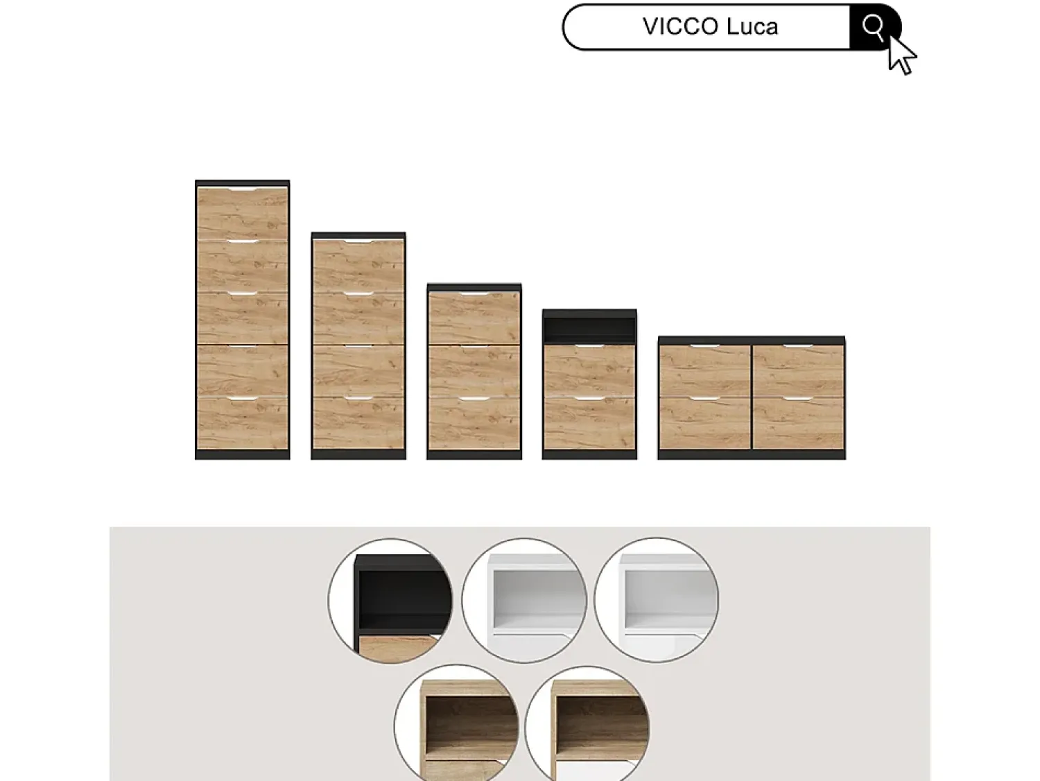 Vicco Basculante de sapatos carvalho antracite/goldkraft 116.6x22x72.5 luca^ Móvel De Arrumação|Sapateira