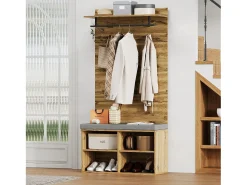 ModernLuxe Bengaleiro com bengaleiro e sapateira - prateleiras reguláveis ​​​​- Natural Natural claro