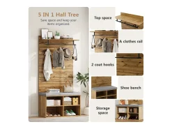 ModernLuxe Bengaleiro com bengaleiro e sapateira - prateleiras reguláveis ​​​​- Natural Natural claro
