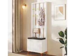 Móvel De Entrada|ModernLuxe Bengaleiro para sala - com ganchos e bancada para sapatos - Branco