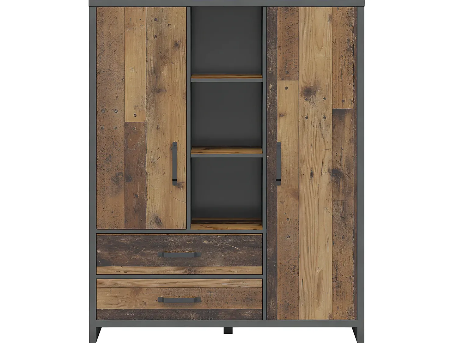 Biblioteca|Petits-Meubles Biblioteca 2 portas 2 gavetas Paul madeira e cinzento 150cm Cinzento / Natural escuro