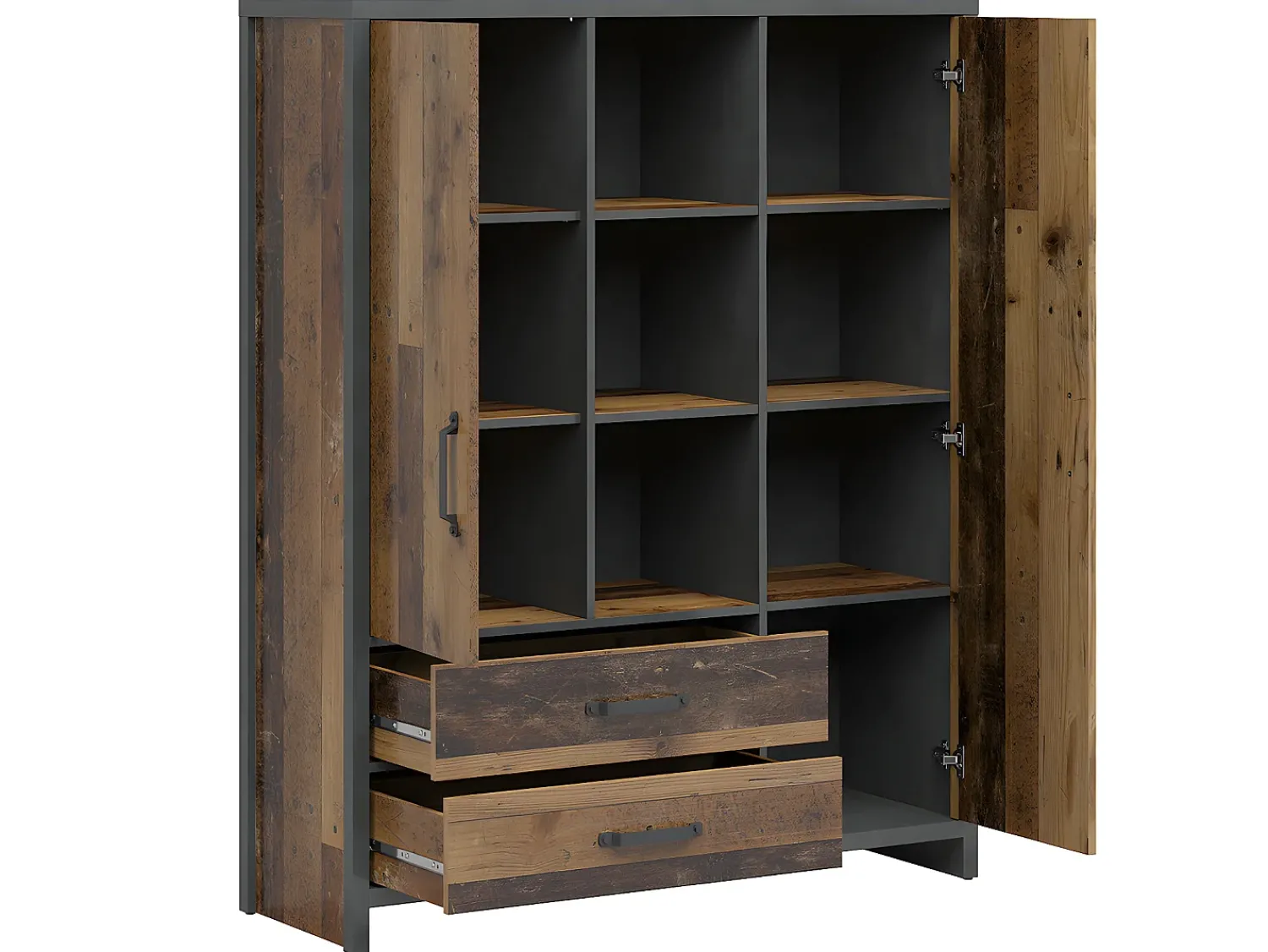 Biblioteca|Petits-Meubles Biblioteca 2 portas 2 gavetas Paul madeira e cinzento 150cm Cinzento / Natural escuro
