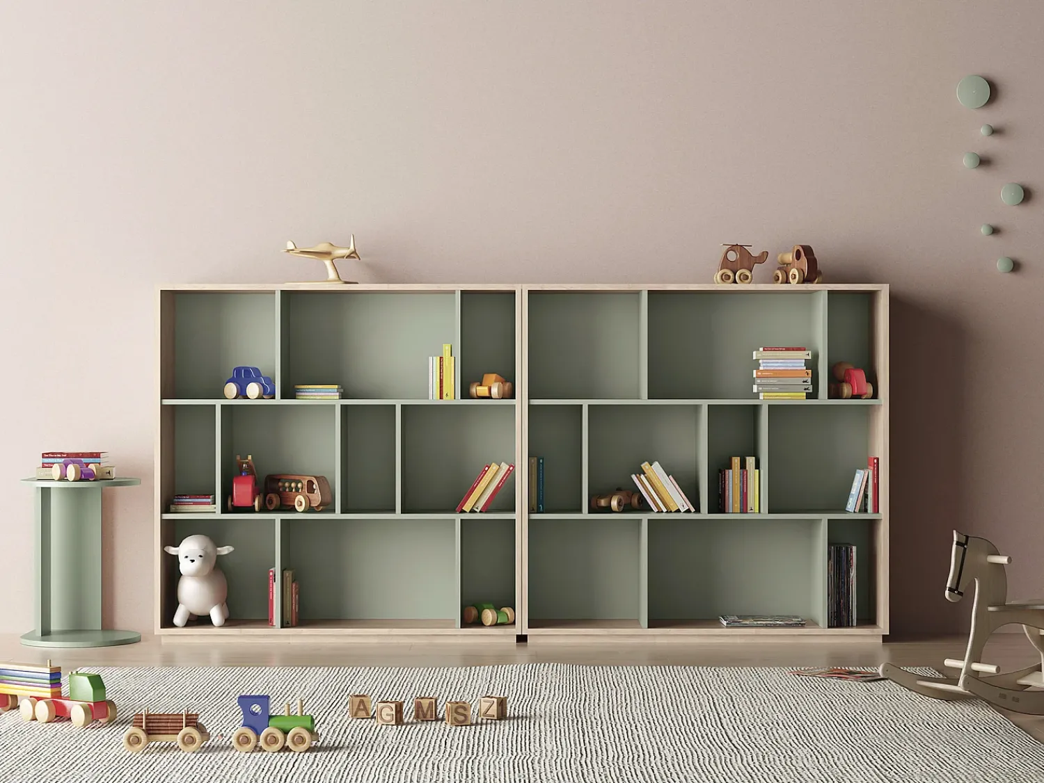 Biblioteca*Herdasa Biblioteca 3 prateleiras - A117cm x C119cm x P32cm carvalho e verde - Nack Verde claro
