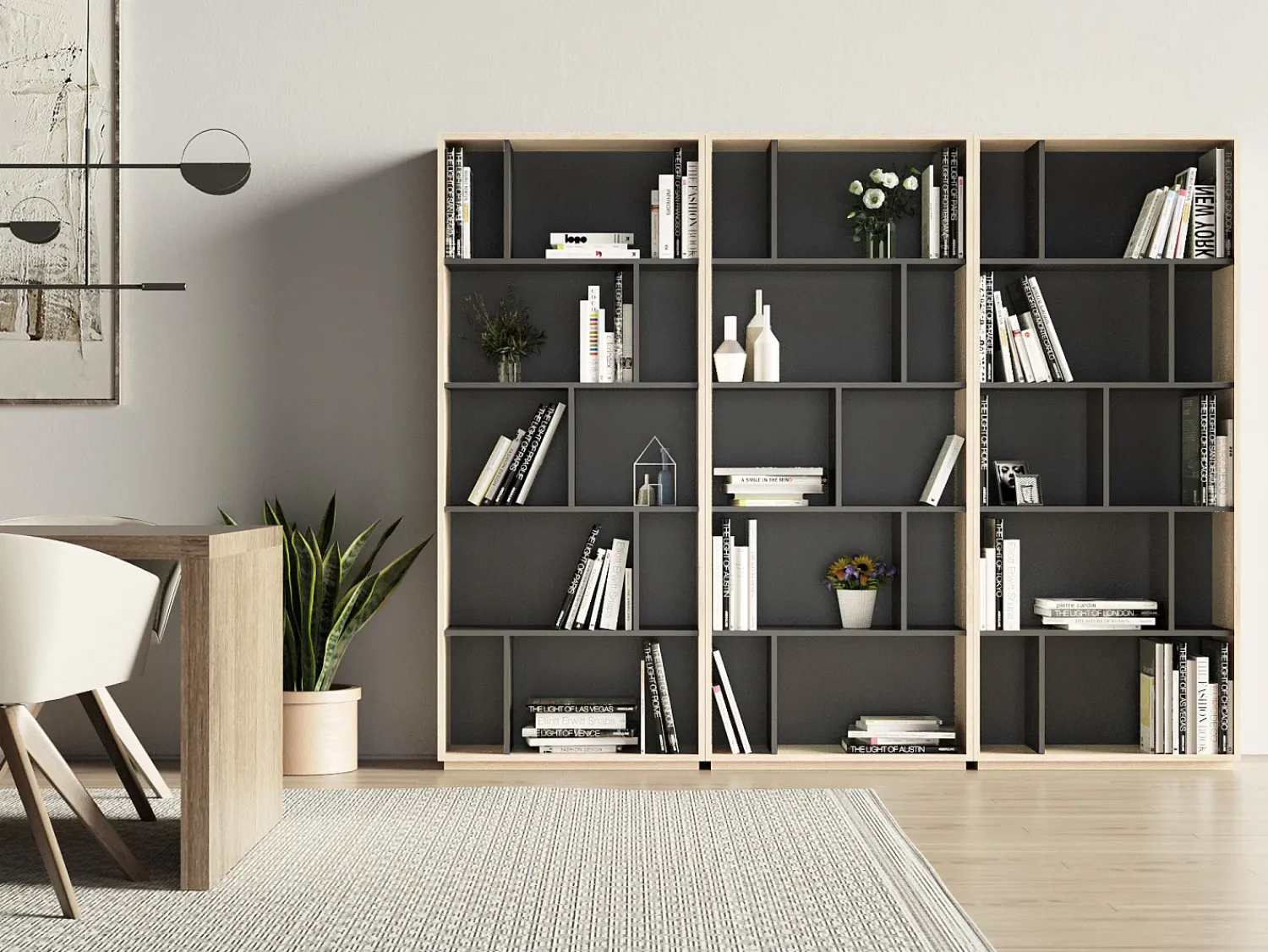 Sale Herdasa Biblioteca 5 prateleiras - A191cm x C80cm x P32cm carvalho e antracite - Nack Cinzento claro