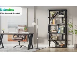 Biblioteca|Tribesigns Biblioteca Industrial de 5 Níveis, Biblioteca com 180 cm de Altura com 8 Prateleiras de Armazenamento Abertas Castanho