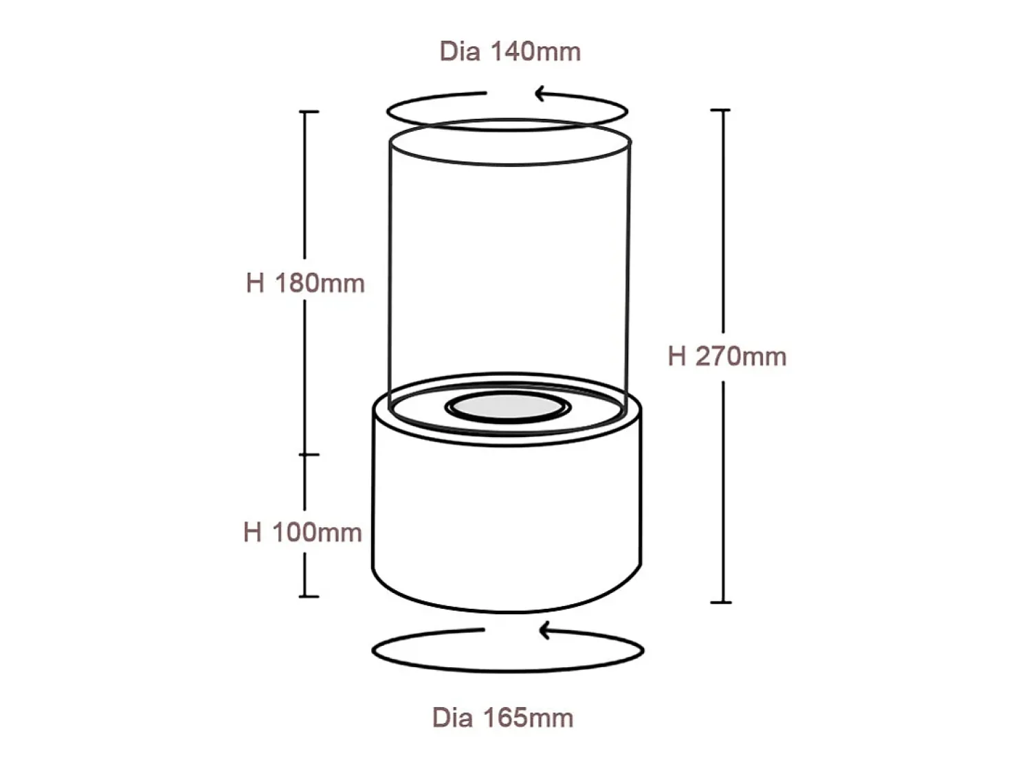 Lareira* Biolareira de mesa a bioetanol MARSIGLIA Prata D16 x H27 interna externa Cinzento