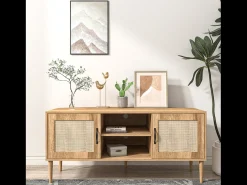 Móvel De Tv|Concept-Usine Buffet Artic em madeira clara com portas de efeito de cana e nichos - Estilo Contemporâneo - 115 cm Castanho