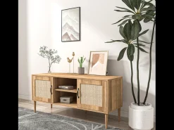 Móvel De Tv|Concept-Usine Buffet Artic em madeira clara com portas de efeito de cana e nichos - Estilo Contemporâneo - 115 cm Castanho