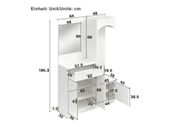 Móvel De Entrada|Hauss Spole Cabide com espelho, sapateira e banco - Móvel para hall de entrada 110x33x185,5 cm Branco
