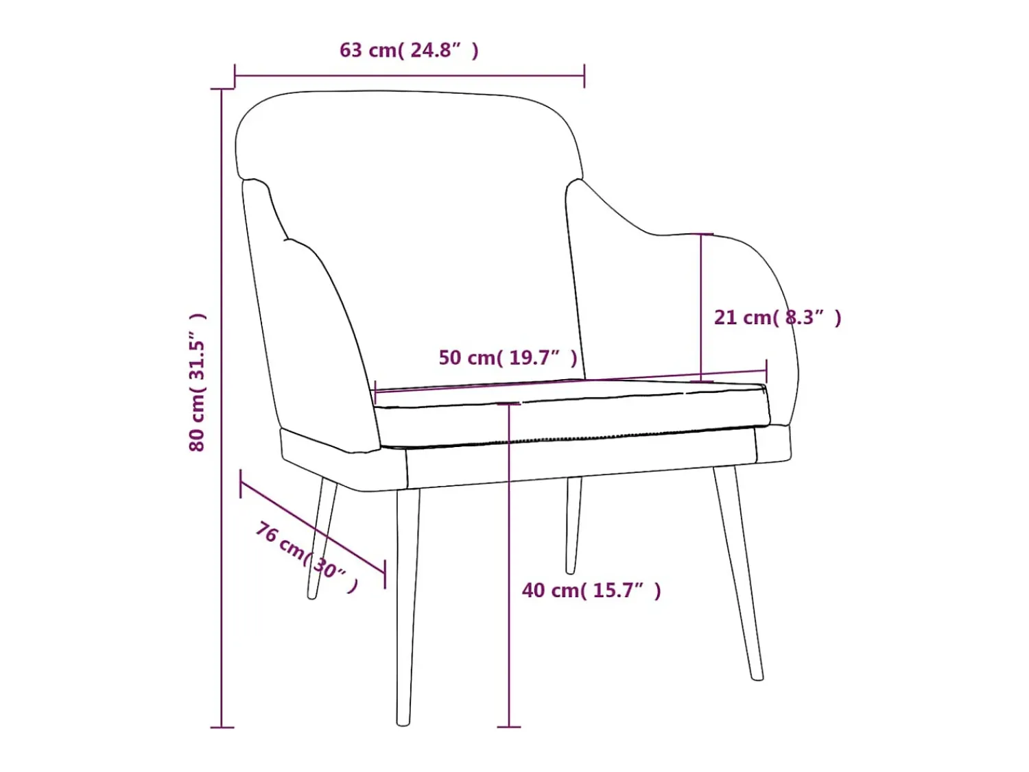 Poltrona|vidaxl Cadeira c/ apoio de braços 63x76x80 cm veludo Amarelo