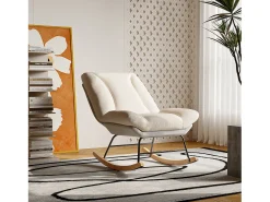 Cadeira de balanço acolchoada com encosto ajustável - Para sala de estar, quarto ou varanda - Dimensões: 90,5 x 74 x 98 cm^ Poltrona