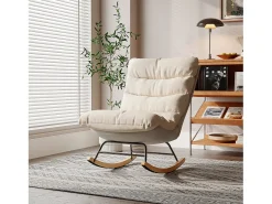 Poltrona| Cadeira de balanço acolchoada com encosto ajustável - Para sala de estar, quarto ou varanda - Dimensões: 83 x 72 x 93 cm Bege