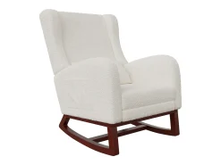 Poltrona| Cadeira de balanço com almofada lombar, bolso lateral e apoio para os pés, pés de madeira maciça, . Bege