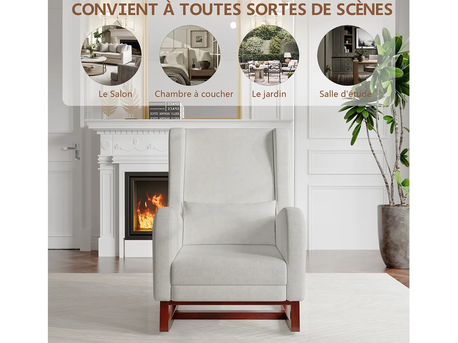 Poltrona| Cadeira de balanço com apoio de pernas retrátil e encosto alto em madeira maciça - Cadeira de balanço para sala de estar e quarto, carga até 150 kg - Cinza Cinzento