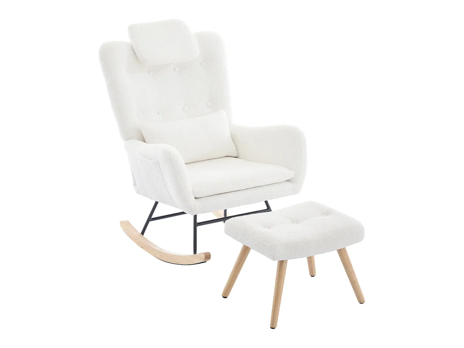 Poltrona*Merax Cadeira de balanço com apoio para os pés - 73 x 92 x 102 cm - Apoios de braços e apoio de cabeça - Tecido de veludo Teddy - Branco