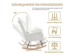 Poltrona*Merax Cadeira de balanço com apoio para os pés - 73 x 92 x 102 cm - Apoios de braços e apoio de cabeça - Tecido de veludo Teddy - Branco