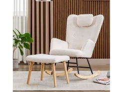 Poltrona*Merax Cadeira de balanço confortável - 65 x 82 x 94 cm - com apoio de cabeça + apoio para os pés - madeira - Branco