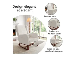 Outlet Cadeira de balanço de madeira maciça com apoio de pernas retrátil e encosto alto - Cadeira de balanço para sala de estar e quarto - Até 150 kg - Bege