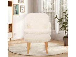 Poltrona* Cadeira de balanço de pelúcia Teddy - Cadeira de balanço confortável com apoio para os pés e pernas de madeira maciça - 65 x 96,5 x 85 cm - Branca Branco