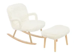 Poltrona* Cadeira de balanço de pelúcia Teddy - Cadeira de balanço confortável com apoio para os pés e pernas de madeira maciça - 65 x 96,5 x 85 cm - Branca Branco