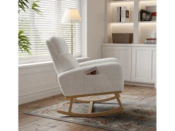 Poltrona* Cadeira de balanço em lã de cordeiro com 2 bolsos laterais, assento amplo e confortável, branca. Branco