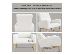 Poltrona* Cadeira de balanço em lã de cordeiro com 2 bolsos laterais, assento amplo e confortável, branca. Branco