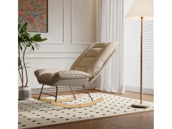 Poltrona* Cadeira de balanço ergonômica com almofada bege e estrutura cinza, design moderno em tecido/couro sintético. Branco