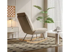 Poltrona* Cadeira de balanço ergonômica com almofada bege e estrutura cinza, design moderno em tecido/couro sintético. Branco