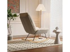 Poltrona* Cadeira de balanço ergonômica com almofada bege e estrutura cinza, design moderno em tecido/couro sintético. Branco