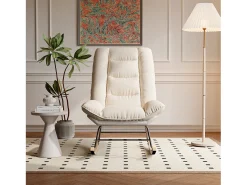 Poltrona* Cadeira de balanço ergonômica com almofada bege e estrutura cinza, design moderno em tecido/couro sintético. Branco