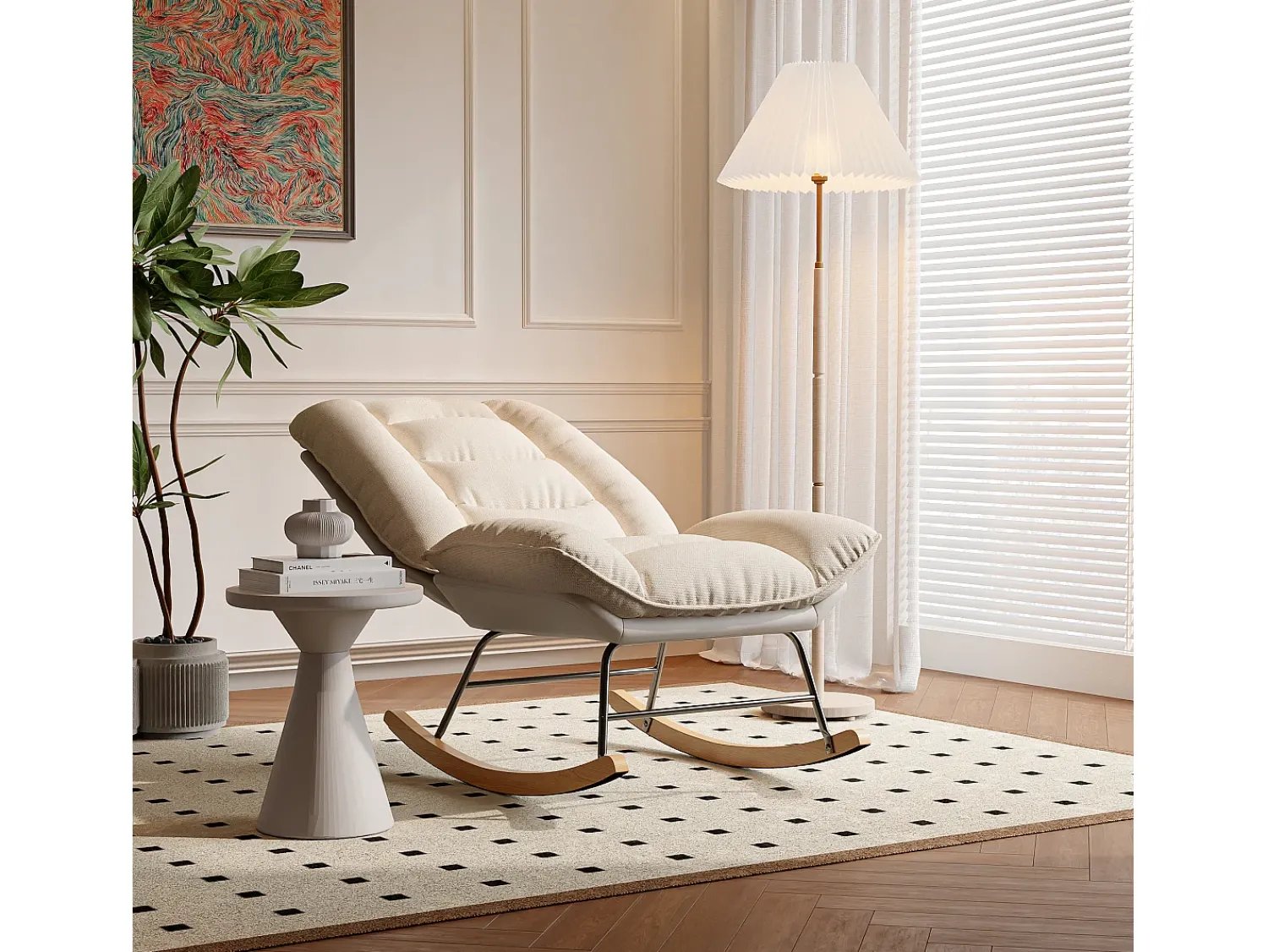 Poltrona* Cadeira de balanço estofada com encosto ajustável para sala de estar - quarto, varanda Branco