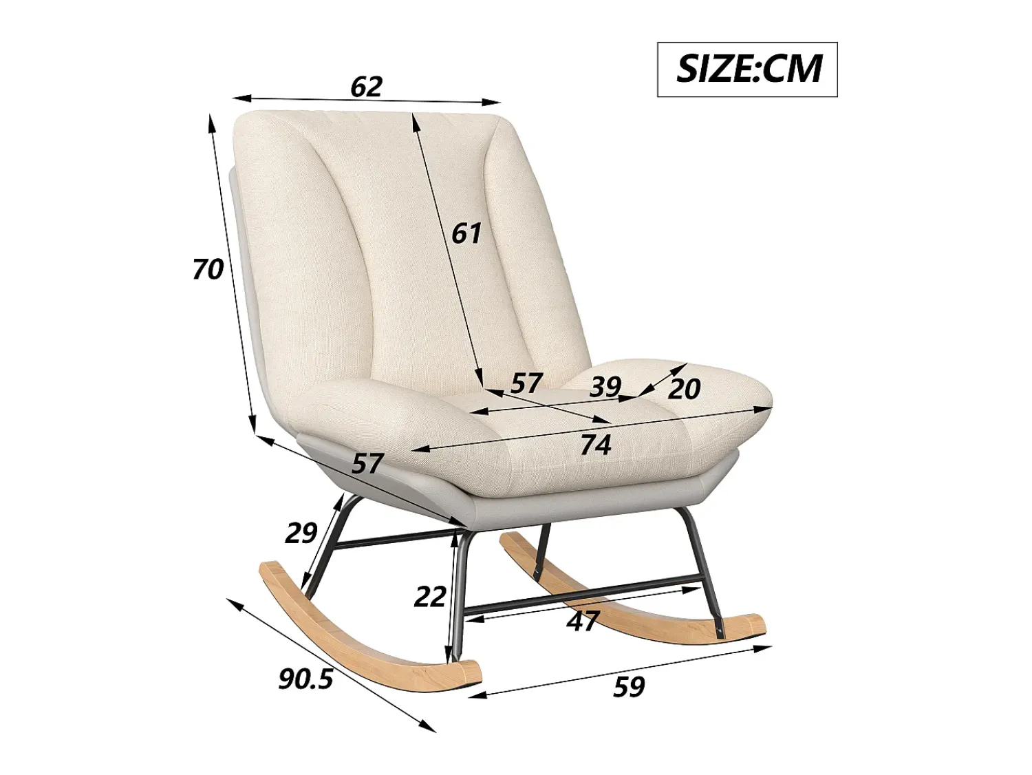 Sale Cadeira de balanço estofada - com encosto ajustável, para sala de estar - quarto Branco