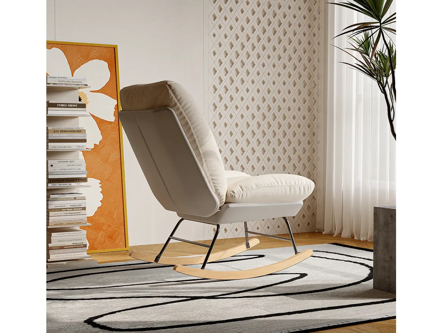 Sale Cadeira de balanço estofada - com encosto ajustável, para sala de estar - quarto Branco