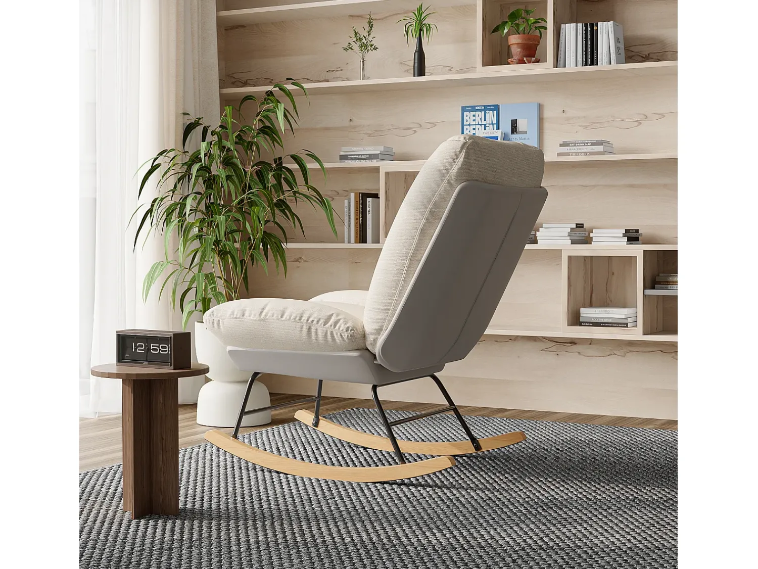 Sale Cadeira de balanço estofada - com encosto ajustável, para sala de estar - quarto Branco