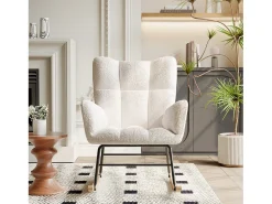 Cadeira de balanço moderna de veludo Teddy - Cadeira de balanço com braços, branca^ Poltrona