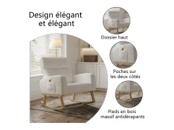 Poltrona| Cadeira de balanço para relaxamento, braços, bolsos, pernas de madeira, veludo , 150 kg Bege