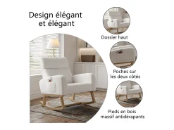 Poltrona| Cadeira de balanço, poltrona com almofada acolchoada, bolso lateral e apoios de braço, linho, branca Branco