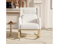 Poltrona| Cadeira de balanço, poltrona de balanço relaxante em tecido com encosto alto, sherpa, branca. Branco