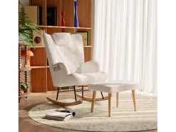 Poltrona* Cadeira de balanço Teddy, chaise longue com apoio de cabeça e apoio para os pés, 150 kg Bege