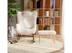 Poltrona* Cadeira de balanço Teddy, chaise longue com apoio de cabeça e apoio para os pés, 150 kg Bege