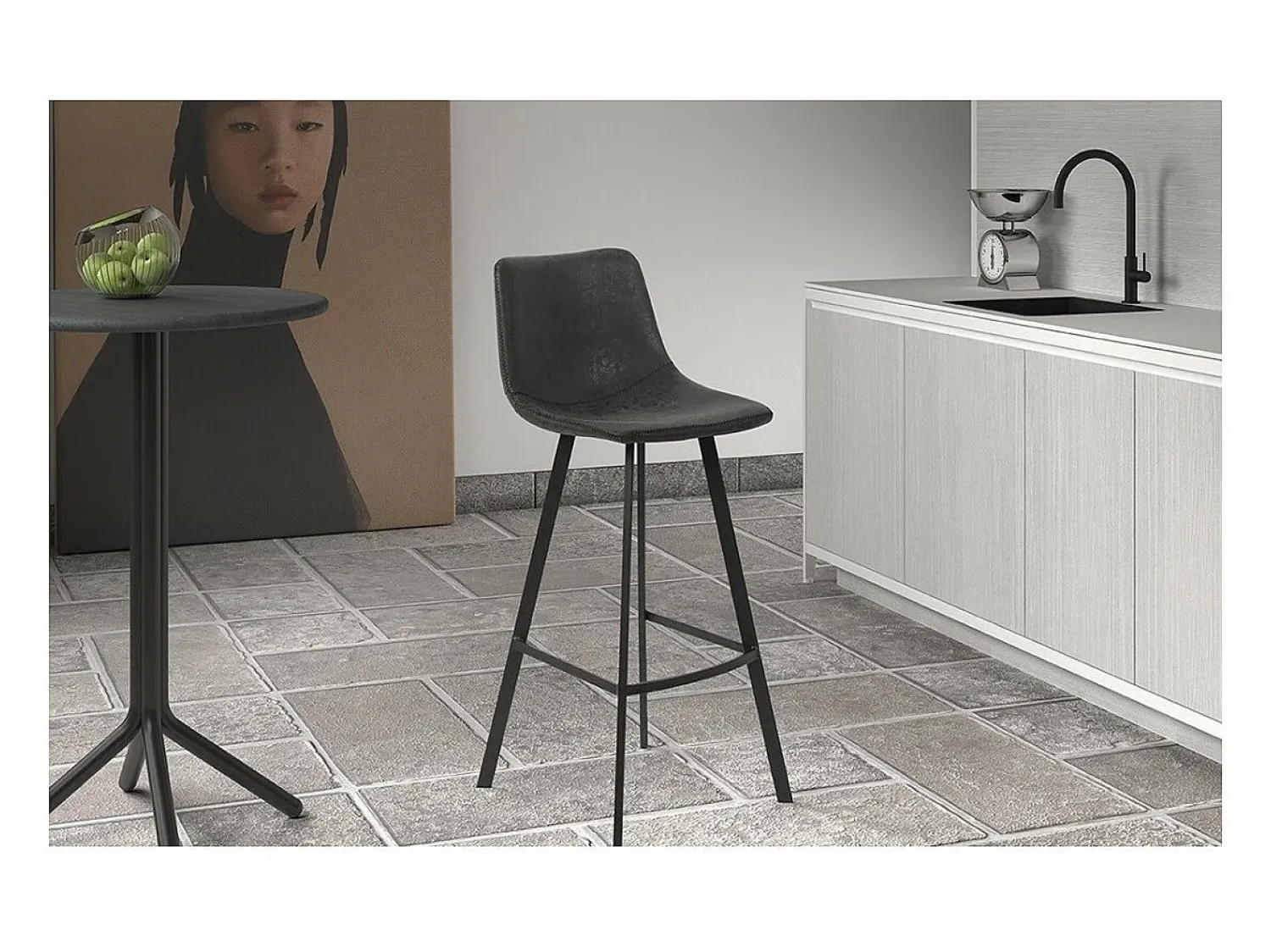 Discount Meublorama Cadeira de balcão 'Ozon' PU , dimensões: A98 x L45 x P49 cm. Preto